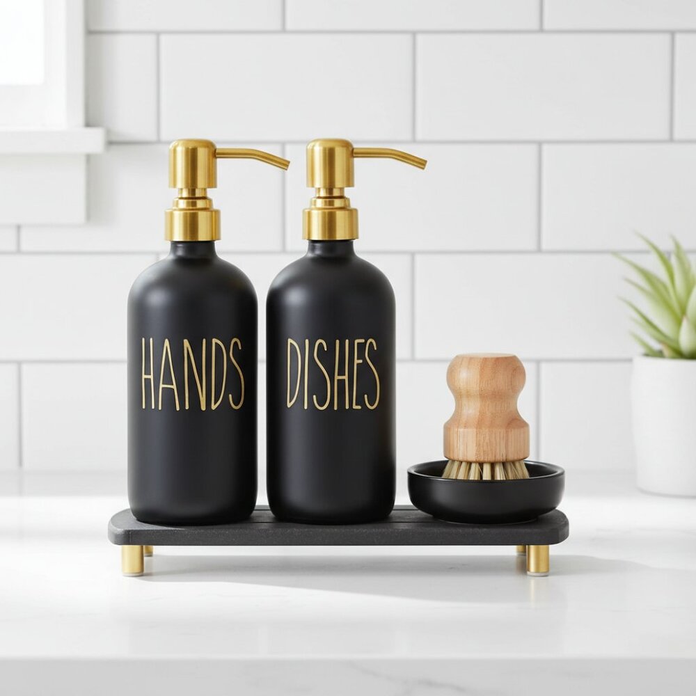 Soap Dispenser Set Comes with Stainless Pumps, Instant Dry Tray‎
